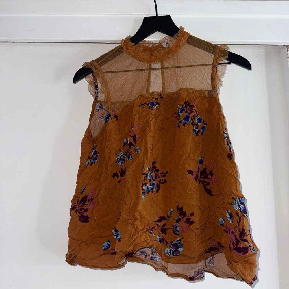 2/$15 Arizona Jean Company Floral Mesh Blouse - Brown
